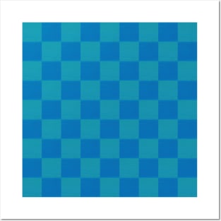 Turquoise & Blue Checkerboard Posters and Art